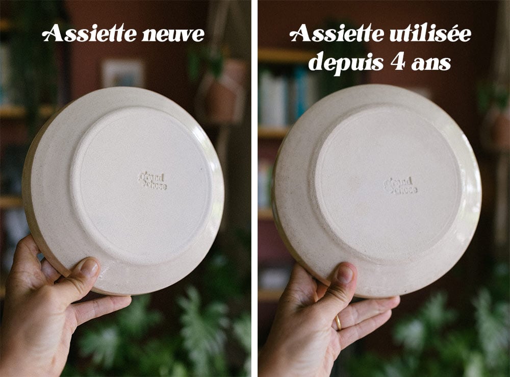 Vaisselle artisanale durable - exemple d'assiettes neuves VS anciennes